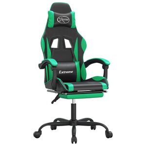 vidaXL Chaise de jeu pivotante et repose-pied Noir et vert Similicuir