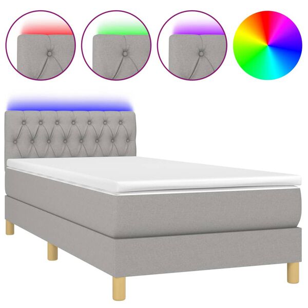 vidaXL Sommier &agrave; lattes de lit avec matelas et LED Gris clair 90x190cm