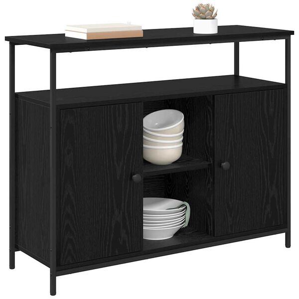 vidaXL Buffet Ch&ecirc;ne noir 100 x 35 x 80 cm Bois d'ing&eacute;nierie