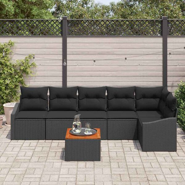 vidaXL Ensemble de canap&eacute; de jardin avec coussin 7 pcs Noir polyrotin