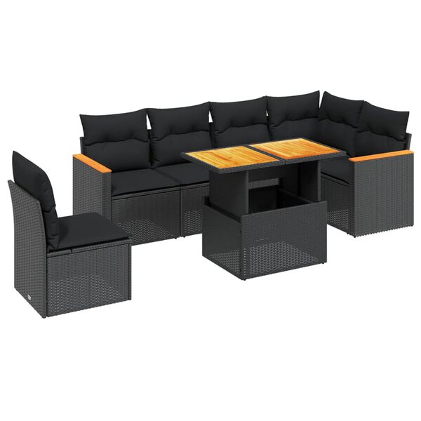 vidaXL Salon de jardin 7 pcs avec coussins noir r&eacute;sine tress&eacute;e