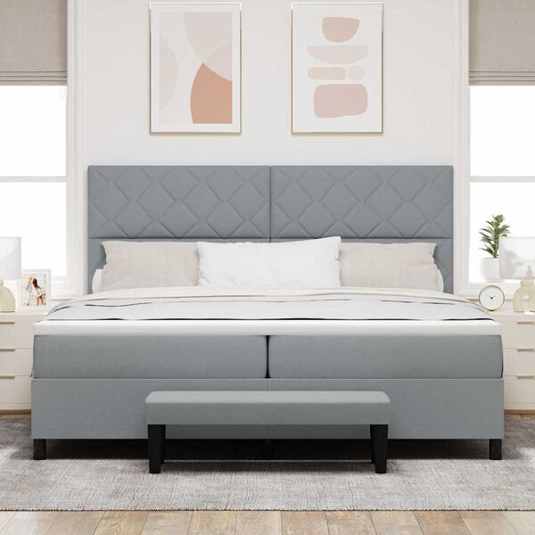 vidaXL Lit &agrave; ressorts avec matelas Gris clair 200 x 200 cm tissu