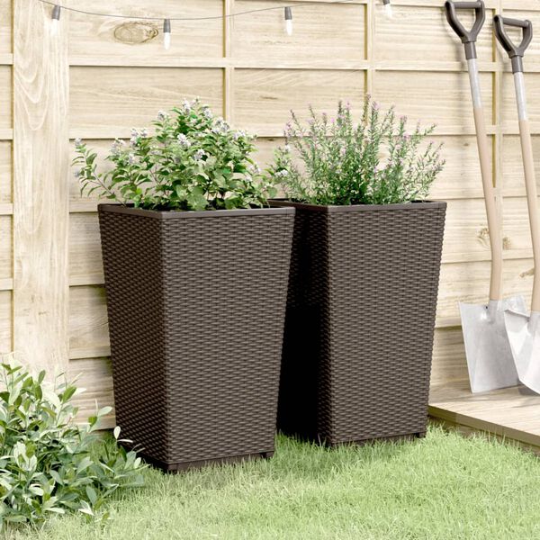 vidaXL Jardini&egrave;res 2 pcs marron 32,5x32,5x57 cm polypropyl&egrave;ne