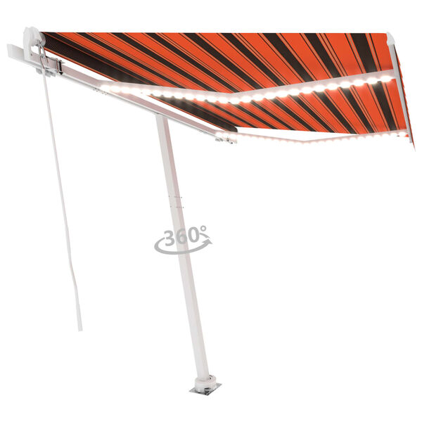 vidaXL Auvent manuel r&eacute;tractable avec LED 350x250 cm Orange et marron
