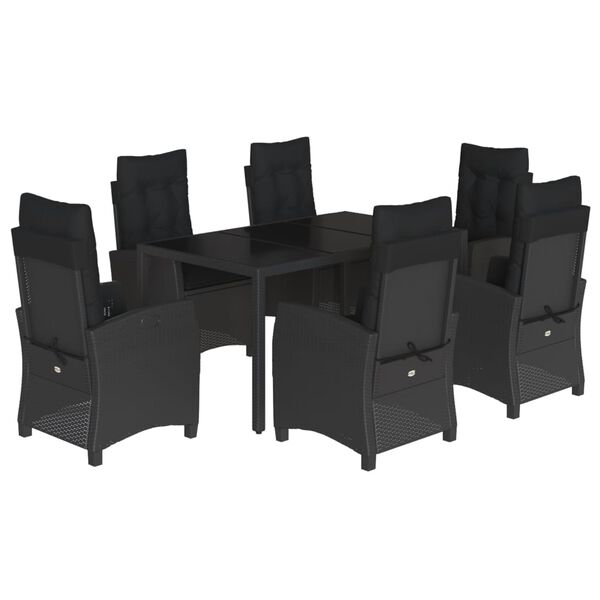 vidaXL Ensemble &agrave; manger de jardin coussins 7pcs Noir R&eacute;sine tress&eacute;e