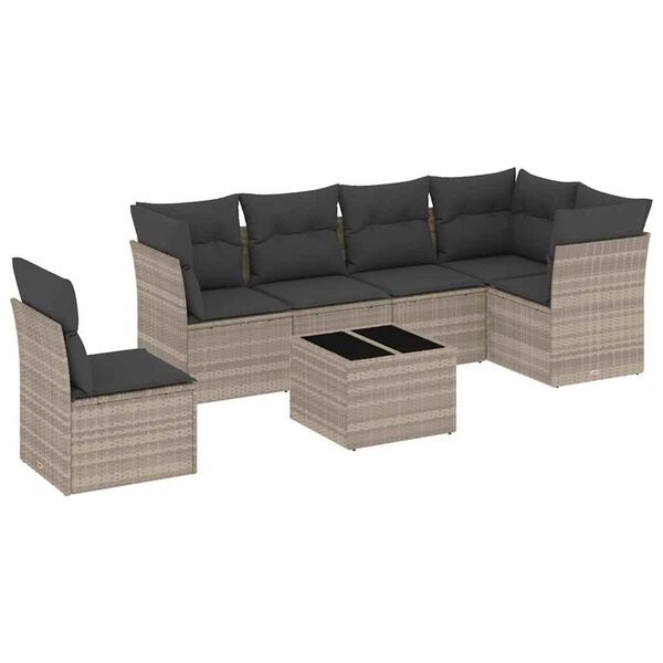 vidaXL Salon de jardin avec coussins 7 pcs gris clair r&eacute;sine tress&eacute;e