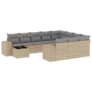 vidaXL Salon de jardin 11 pcs avec coussins beige r&eacute;sine tress&eacute;e