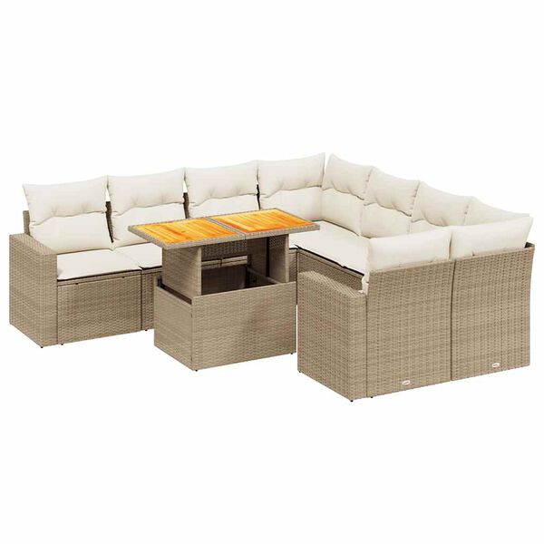vidaXL Salon de jardin avec coussins 9 pcs beige r&eacute;sine tress&eacute;e