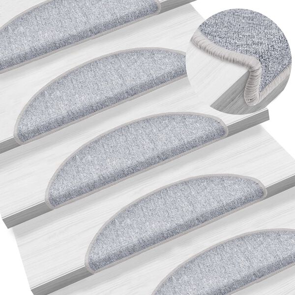 vidaXL Tapis d'escalier 15 pcs Gris clair 56x17x3 cm
