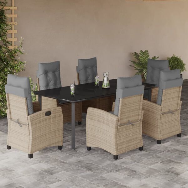 vidaXL Ensemble &agrave; manger de jardin coussins 7 pcs m&eacute;lange beige rotin