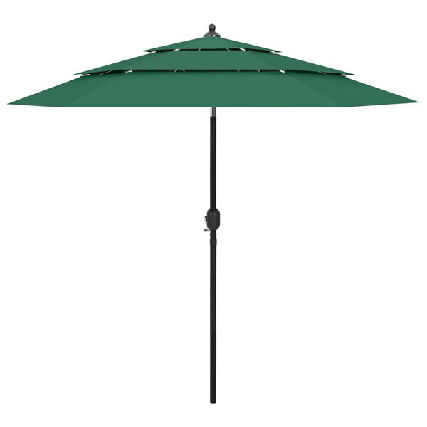 vidaXL Parasol de jardin &agrave; 3 niveaux avec m&acirc;t en aluminium vert 2,5 m