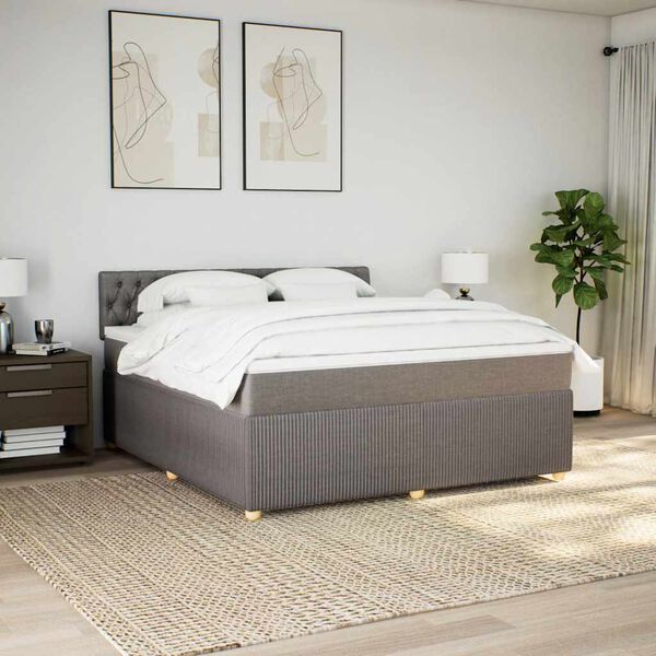 vidaXL Sommier &agrave; lattes de lit avec matelas Taupe 180x200 cm Tissu