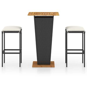 vidaXL Ensemble de bar de jardin 3 pcs et coussins R&eacute;sine tress&eacute;e Noir