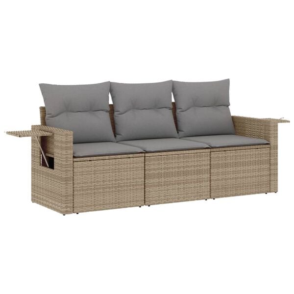 vidaXL Salon de jardin avec coussins 3 pcs beige r&eacute;sine tress&eacute;e