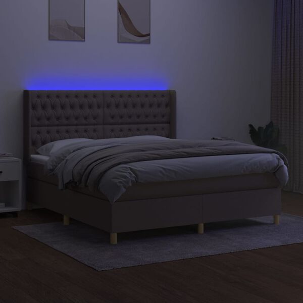 vidaXL Sommier &agrave; lattes de lit matelas et LED Taupe 160x200 cm Tissu