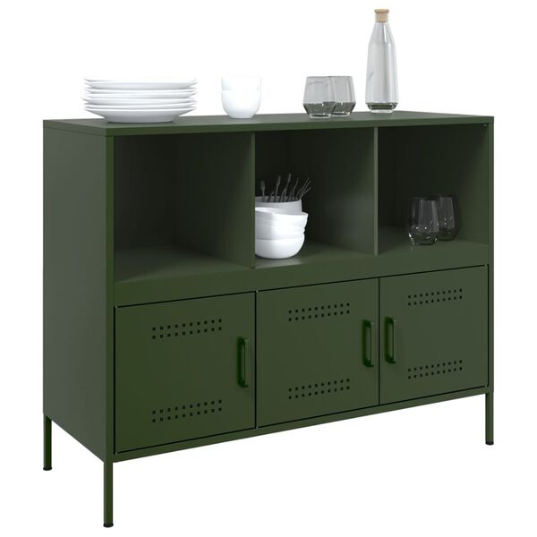 vidaXL Buffet vert olive 100,5x39x79 cm acier