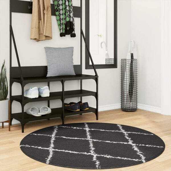 vidaXL Tapis shaggy &agrave; poils longs moderne noir et cr&egrave;me &Oslash; 120 cm