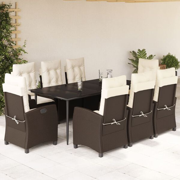 vidaXL Ensemble &agrave; manger de jardin et coussins 9 pcs marron poly rotin