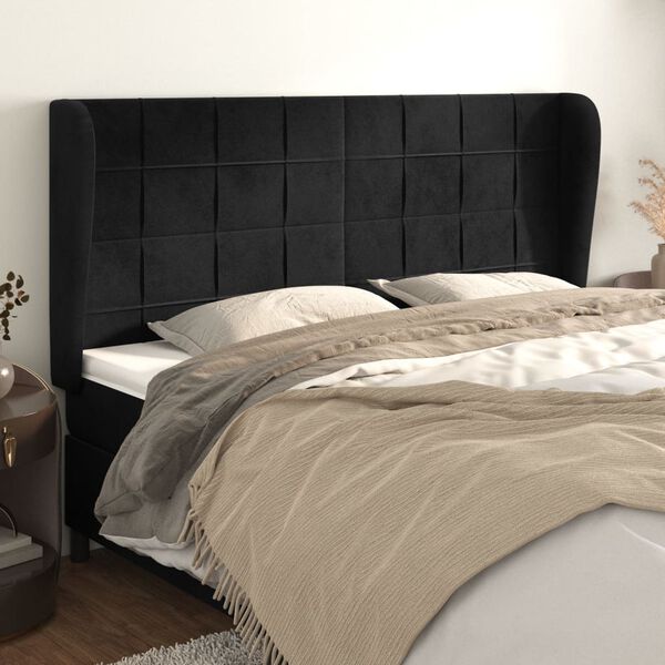 vidaXL T&ecirc;te de lit avec oreilles Noir 203x23x118/128 cm Velours