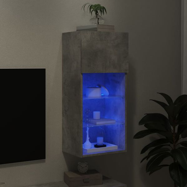 vidaXL Meuble TV avec lumières LED gris béton 40,5x30x90 cm