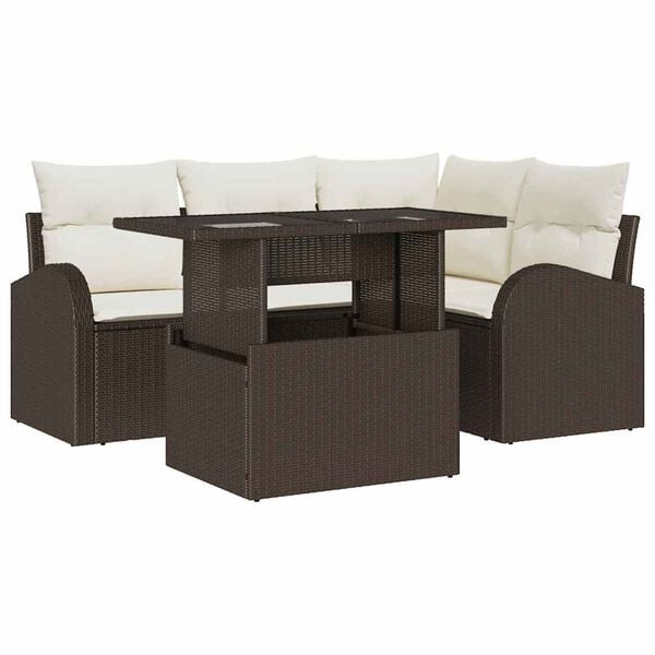 vidaXL Ensemble de canap&eacute; de jardin 5 pcs Marron Poly rotin