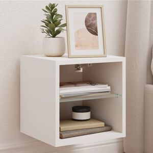 vidaXL Meuble TV mural avec lumi&egrave;res LED blanc 30x28,5x30 cm