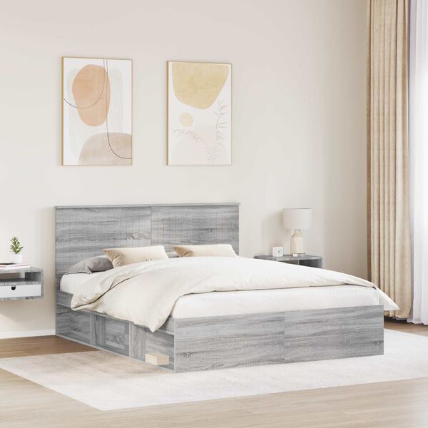 vidaXL Cadre de lit Gris Sonoma 160 x 200 cm Bois de pin massif