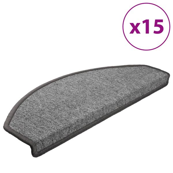 vidaXL Tapis d'escalier 15 pièces 65 x 24 x 4 cm Gris foncé Demi-rond Grand