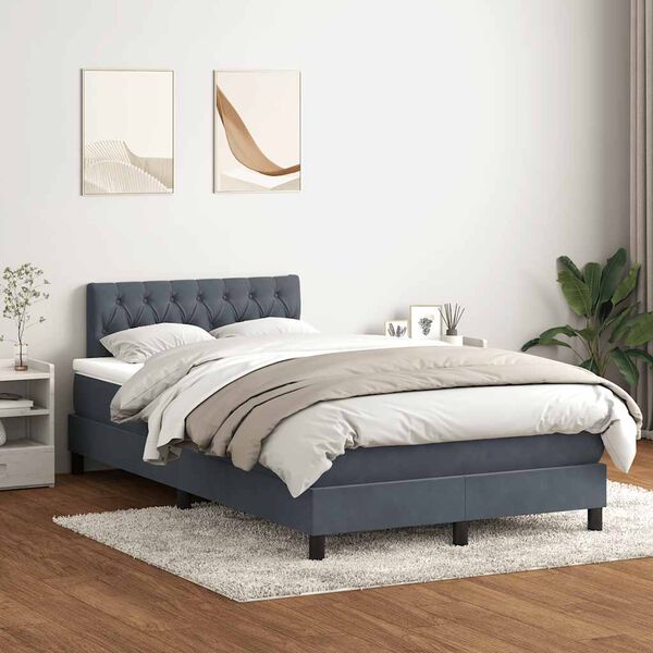 vidaXL Sommier &agrave; lattes de lit et matelas et LED gris fonc&eacute; 120x220cm velours
