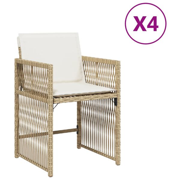 vidaXL Chaises de jardin avec coussins lot de 4 beige r&eacute;sine tress&eacute;e