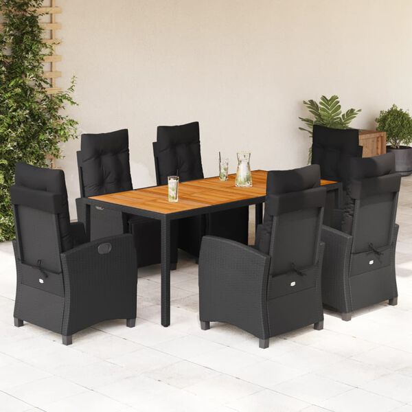 vidaXL Ensemble &agrave; manger de jardin coussins 7pcs Noir R&eacute;sine tress&eacute;e