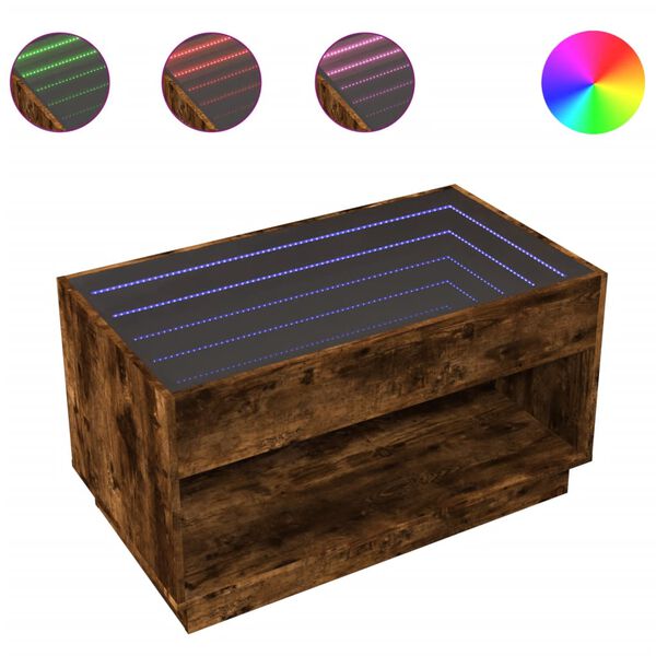 vidaXL Table basse avec LED infini chêne fumé 90x50x50 cm