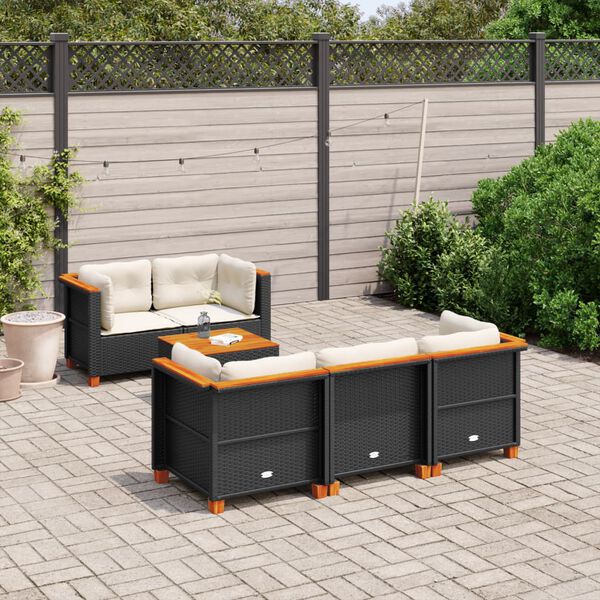 vidaXL Salon de jardin 6 pcs avec coussins noir r&eacute;sine tress&eacute;e