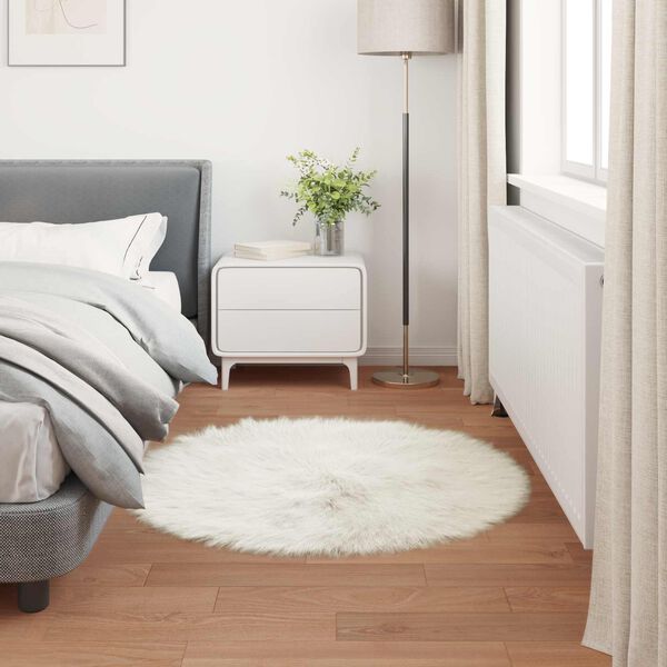 vidaXL Tapis en fausse Tafalla Blanc &Oslash; 120 cm Polyester