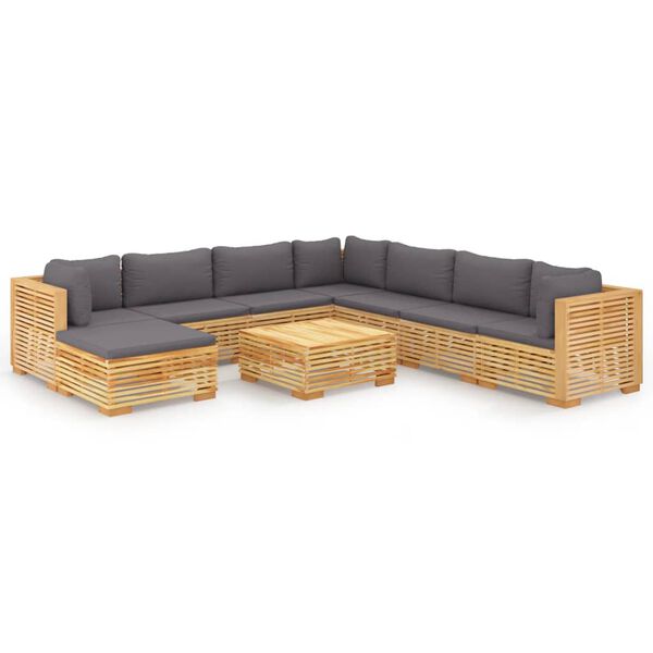vidaXL Salon de jardin 9 pcs avec coussins Bois de teck solide