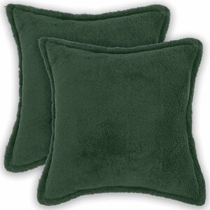 vidaXL Housse de coussin 2 pcs HOUTEN Vert fonc&eacute; 30 x 30 cm Boucl&eacute;