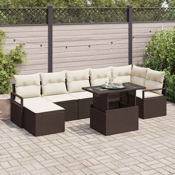 vidaXL Ensemble de canap&eacute; de jardin avec coussin 8 pcs Marron et cr&egrave;me