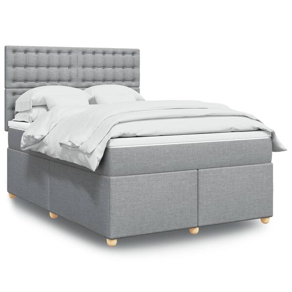 vidaXL Sommier &agrave; lattes de lit avec matelas Gris clair 140x190cm Tissu