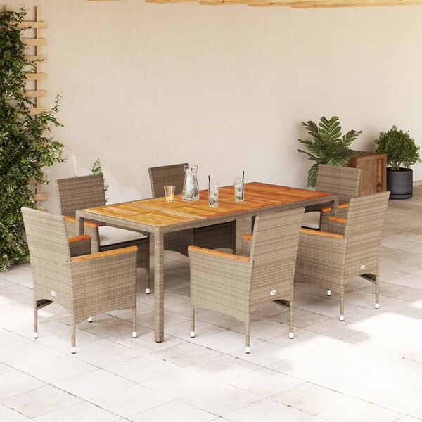 vidaXL Ensemble &agrave; manger de jardin et coussins 7pcs beige rotin acacia