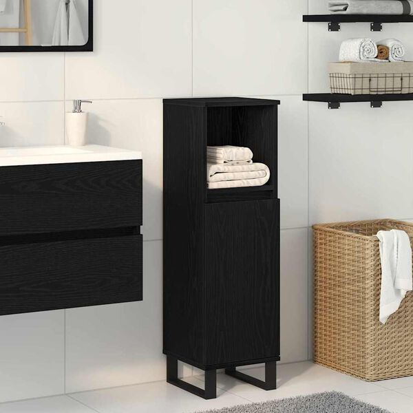 vidaXL Cabinet de salle de bain avec porte Ch&ecirc;ne noir 30 x 30 x 100 cm