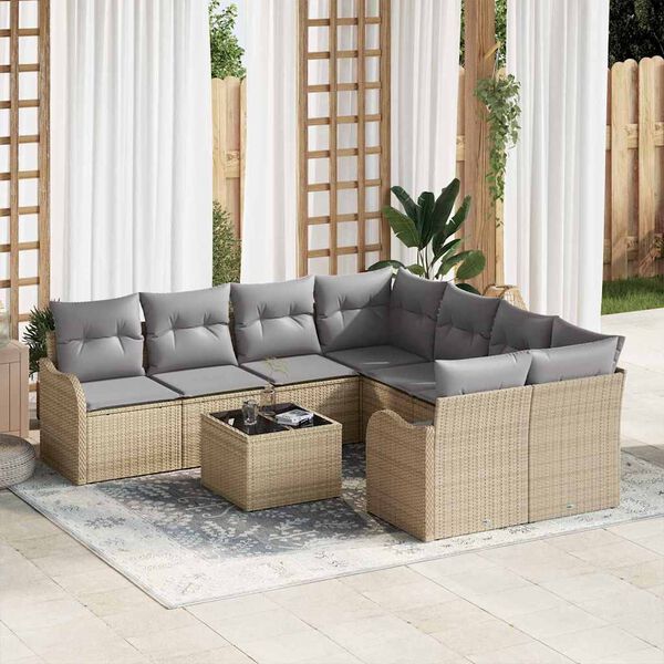 vidaXL Ensemble de canap&eacute; de jardin avec coussin 9 pcs Beige polyrotin