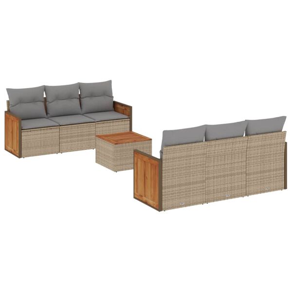 vidaXL Salon de jardin avec coussins 7 pcs beige r&eacute;sine tress&eacute;e