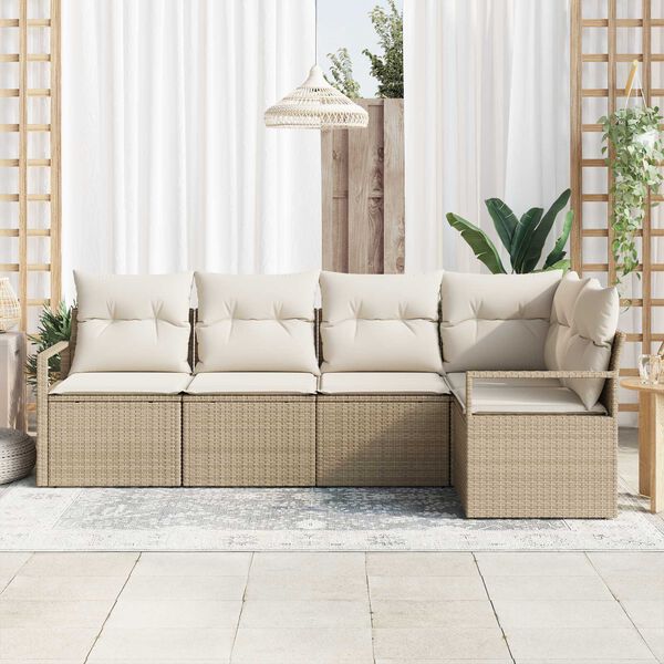 vidaXL Ensemble de canap&eacute; de jardin avec coussin 5 pcs Beige et cr&egrave;me