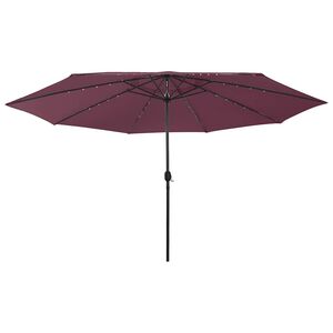 vidaXL Parasol de jardin avec lumi&egrave;res LED m&acirc;t en m&eacute;tal rouge bordeaux