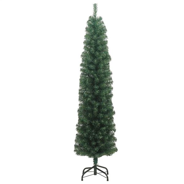 vidaXL Sapin de No&euml;l artificiel mince avec support vert 210 cm PVC