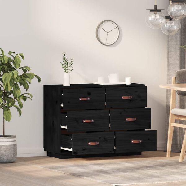 vidaXL Buffet Noir 100x40x75 cm Bois massif de pin