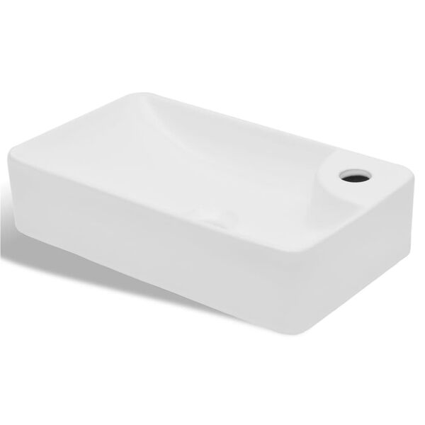 vidaXL Lavabo &agrave; trou pour robinet c&eacute;ramique Blanc pour salle de bain
