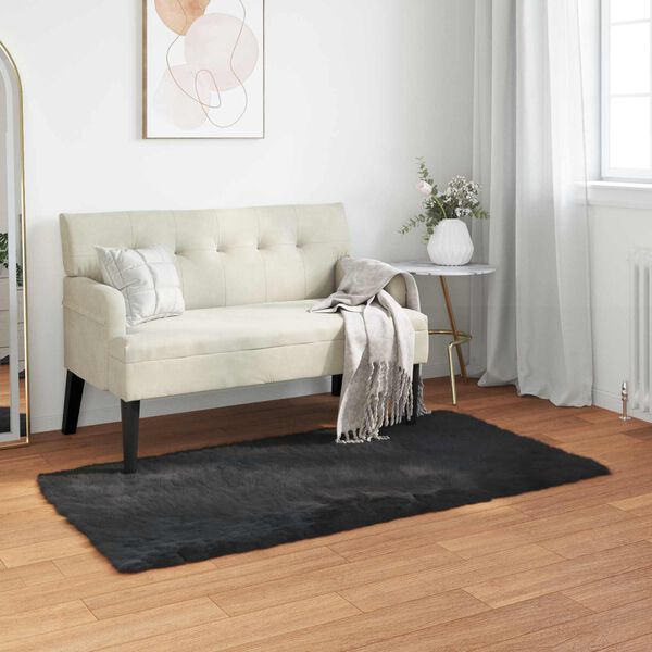 vidaXL Tapis en fausse Tafalla Noir 80 x 150 cm Polyester
