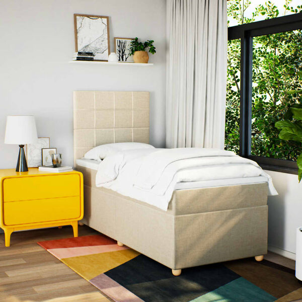 vidaXL Sommier &agrave; lattes de lit et matelas Cr&egrave;me 90x190 cm Tissu