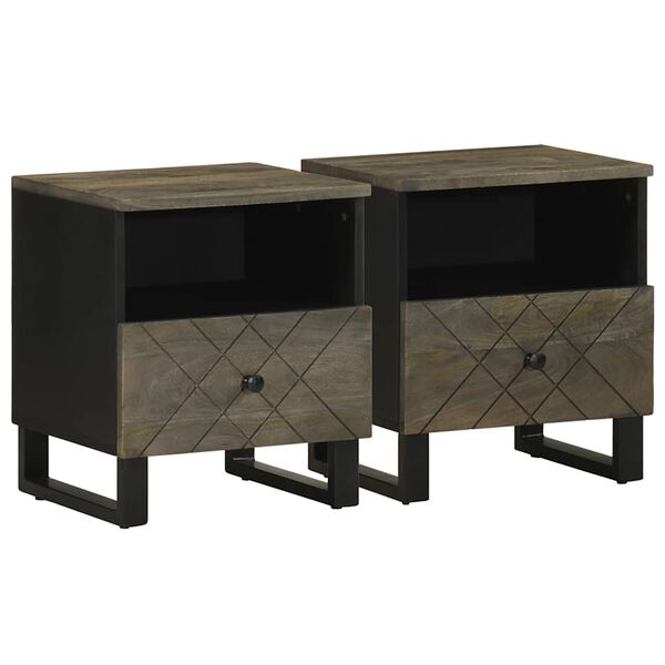 vidaXL Tables de chevet 2 pcs noir 40x33x46 cm bois de manguier solide